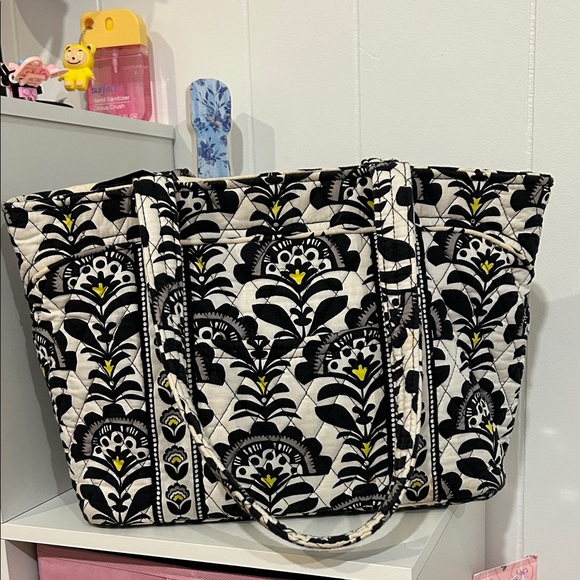 Vera Bradley Handbags - Vera Bradley Black & White Floral Quilted Tote with Yellow Highlights